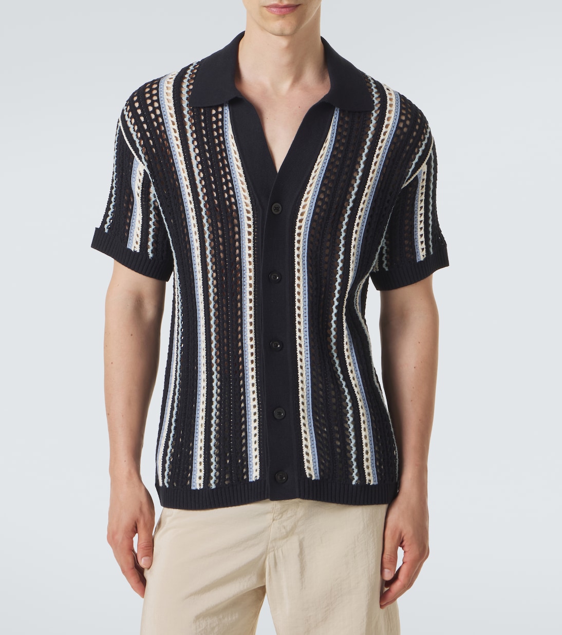 Pinto crochet striped cotton shirt | Frescobol Carioca