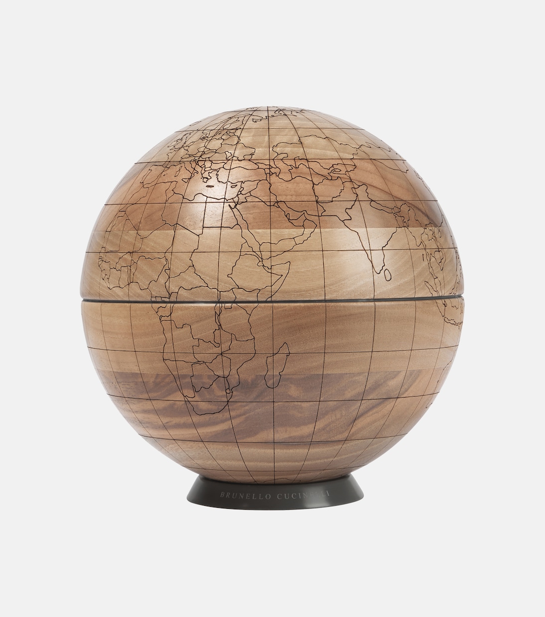 Laser-cut walnut globe | Brunello Cucinelli