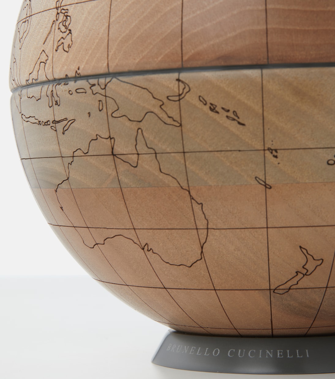 Laser-cut walnut globe | Brunello Cucinelli