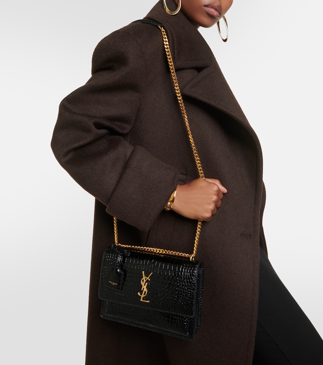 Sunset Medium croc-effect leather shoulder bag | Saint Laurent