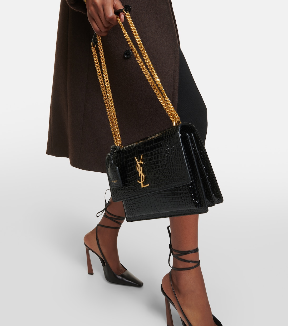Sunset Medium croc-effect leather shoulder bag | Saint Laurent