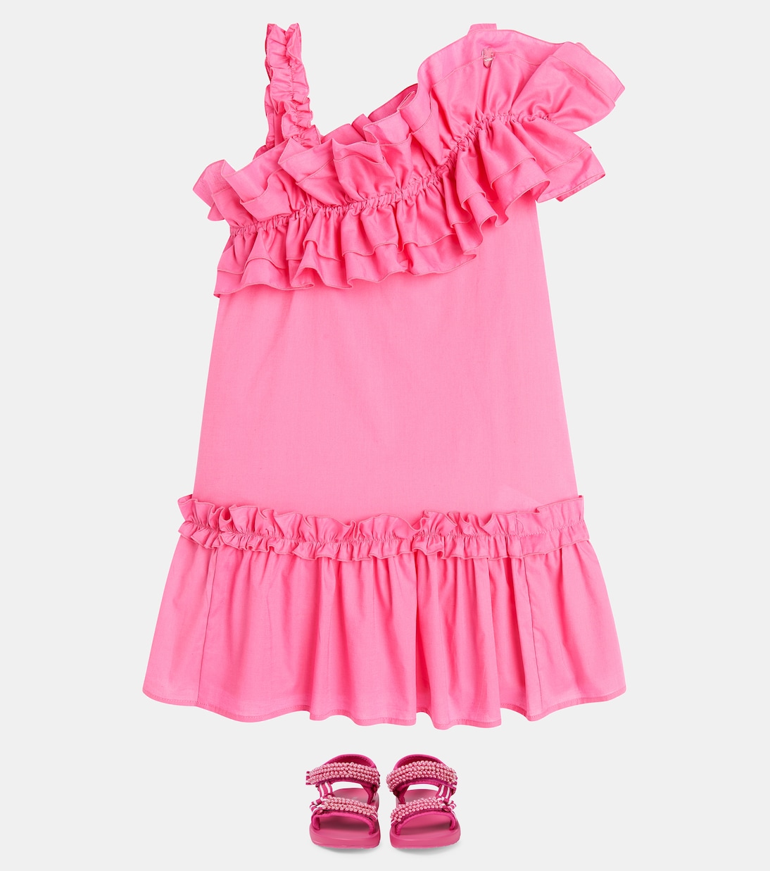 Ruffled asymmetric cotton dress | Monnalisa