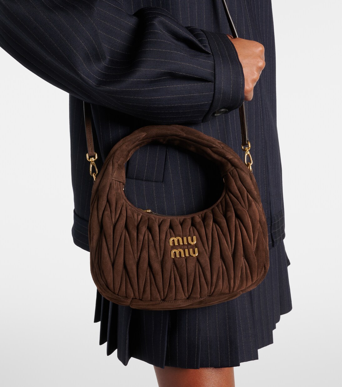 Wander Small matelassé suede shoulder bag | Miu Miu