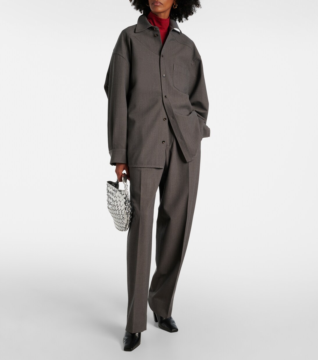 Mid-rise wool tricotine straight pants | Bottega Veneta