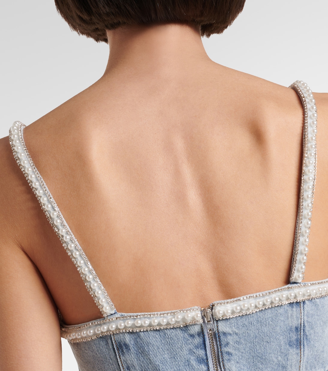 Embellished bow-detail denim minidress | Self-Portrait