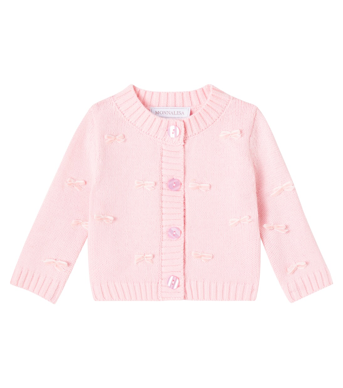 Baby bow-detail cotton and wool cardigan | Monnalisa