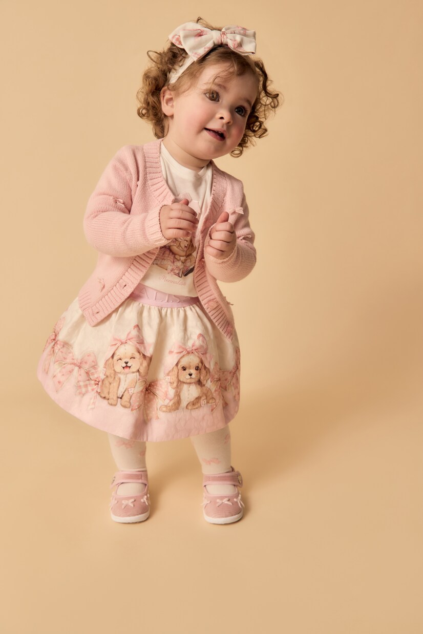 Baby bow-detail cotton and wool cardigan | Monnalisa