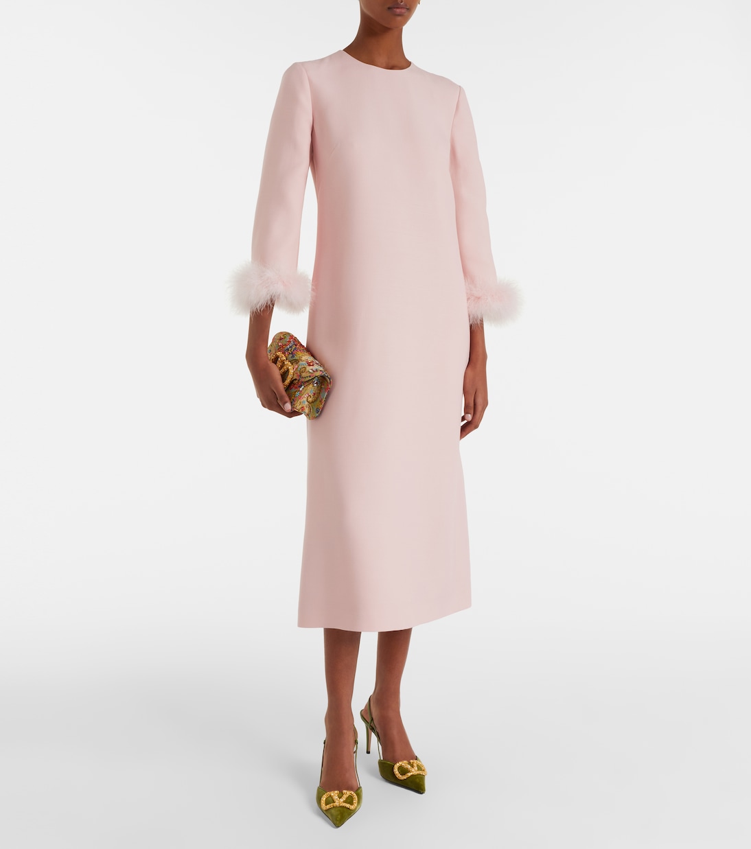 Crepe Couture feather-trimmed midi dress | Valentino