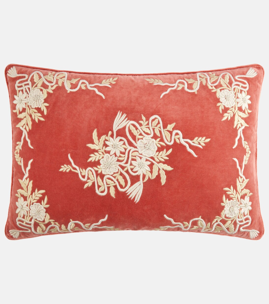 Embroidered cotton velvet cushion | Les-Ottomans