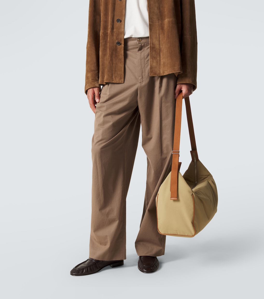 Logan E/W leather-trimmed crossbody bag | The Row