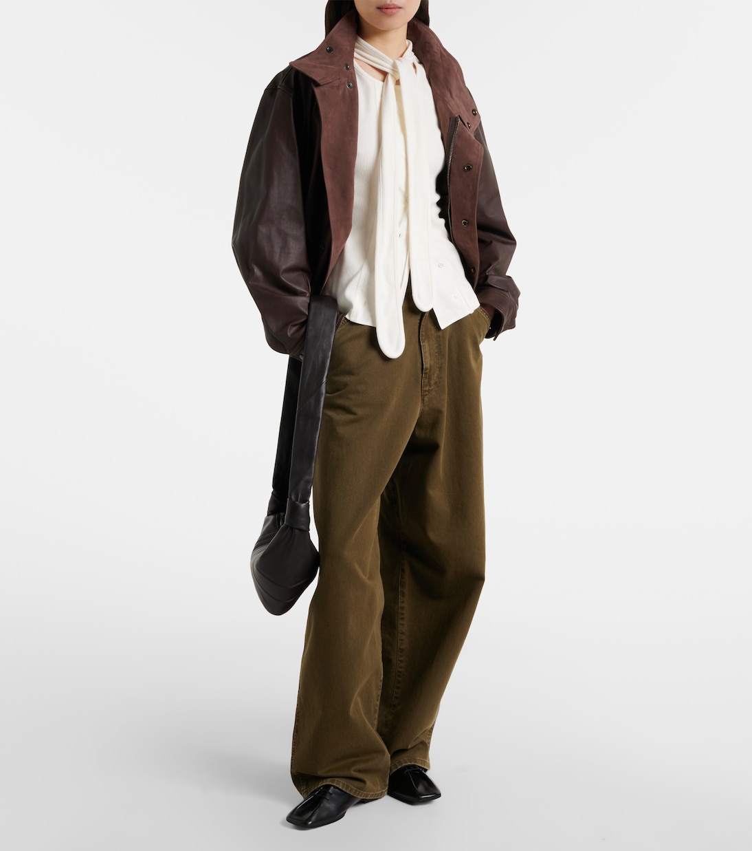 Scarf-detail cotton and linen jersey top | Lemaire