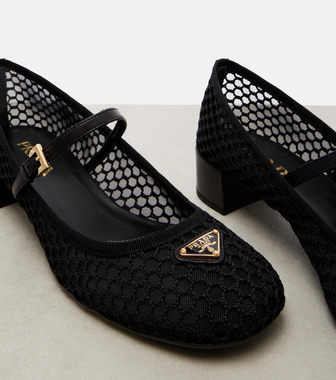 Pumps Mary Jane in mesh con pelle | Prada