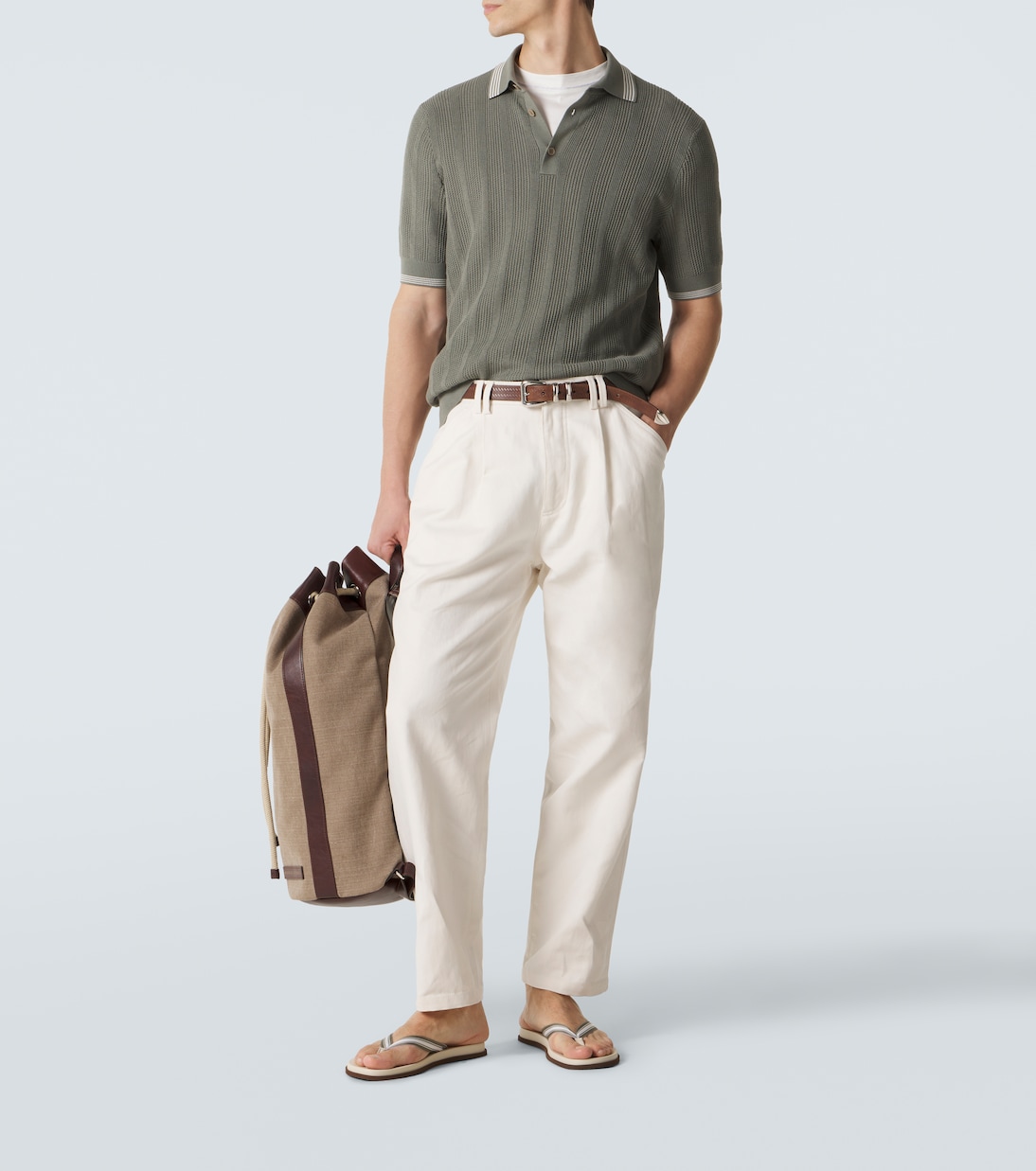 Leather-trimmed thong sandals | Brunello Cucinelli