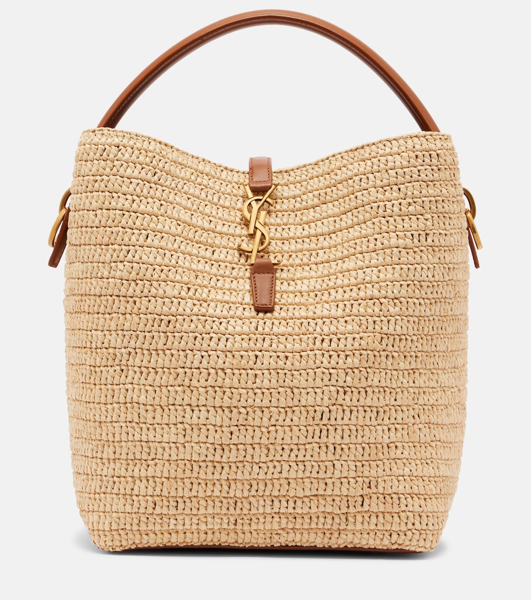 Le 37 leather-trimmed raffia bucket bag | Saint Laurent