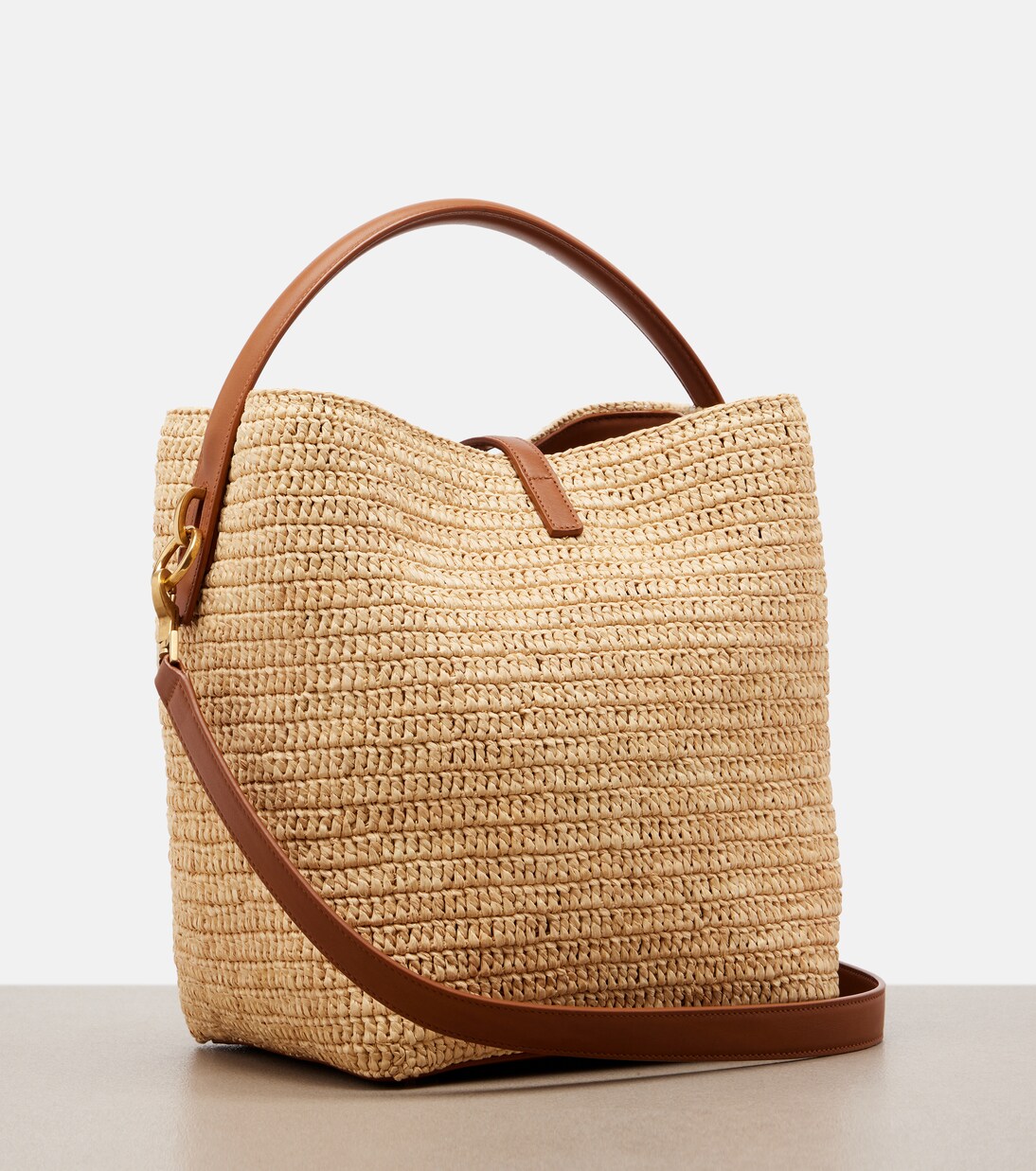 Le 37 leather-trimmed raffia bucket bag | Saint Laurent