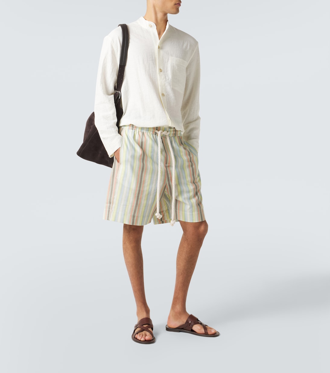 Striped hemp and cotton Bermuda shorts | Commas