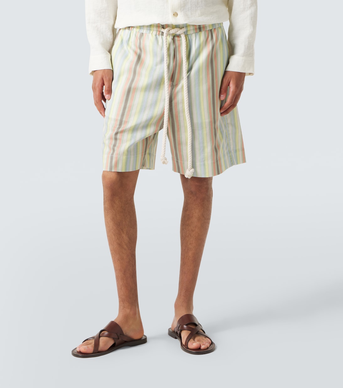 Striped hemp and cotton Bermuda shorts | Commas