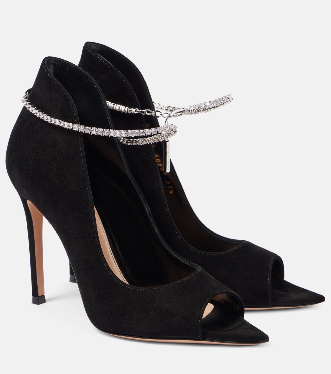 Crystal-embellished suede peep-toe pumps | Gianvito Rossi