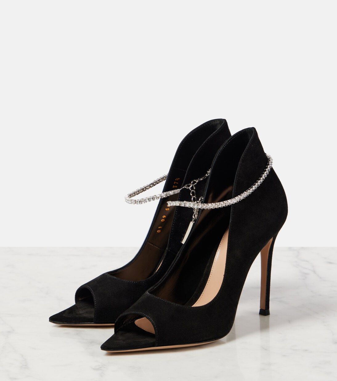 Crystal-embellished suede peep-toe pumps | Gianvito Rossi