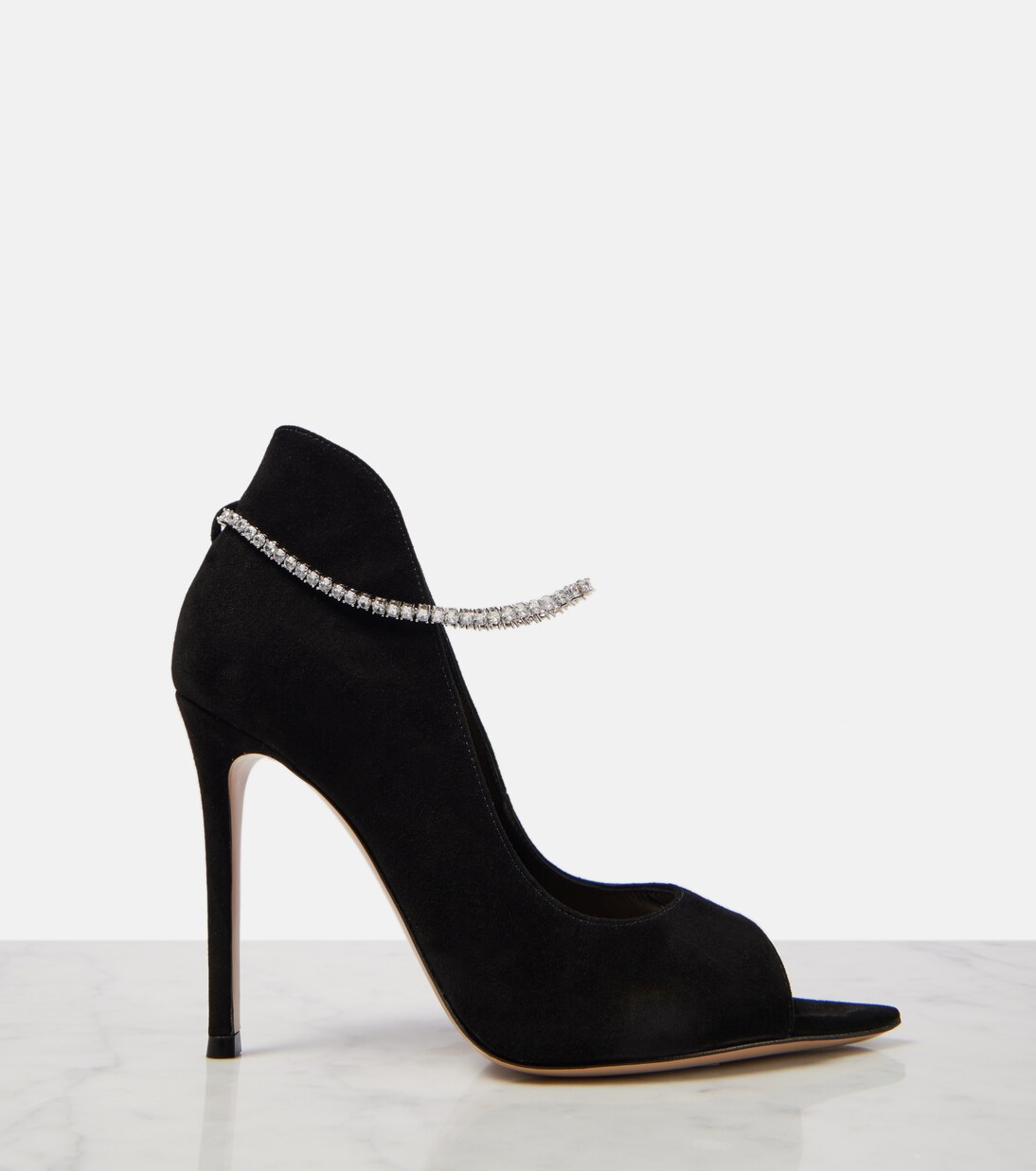 Crystal-embellished suede peep-toe pumps | Gianvito Rossi