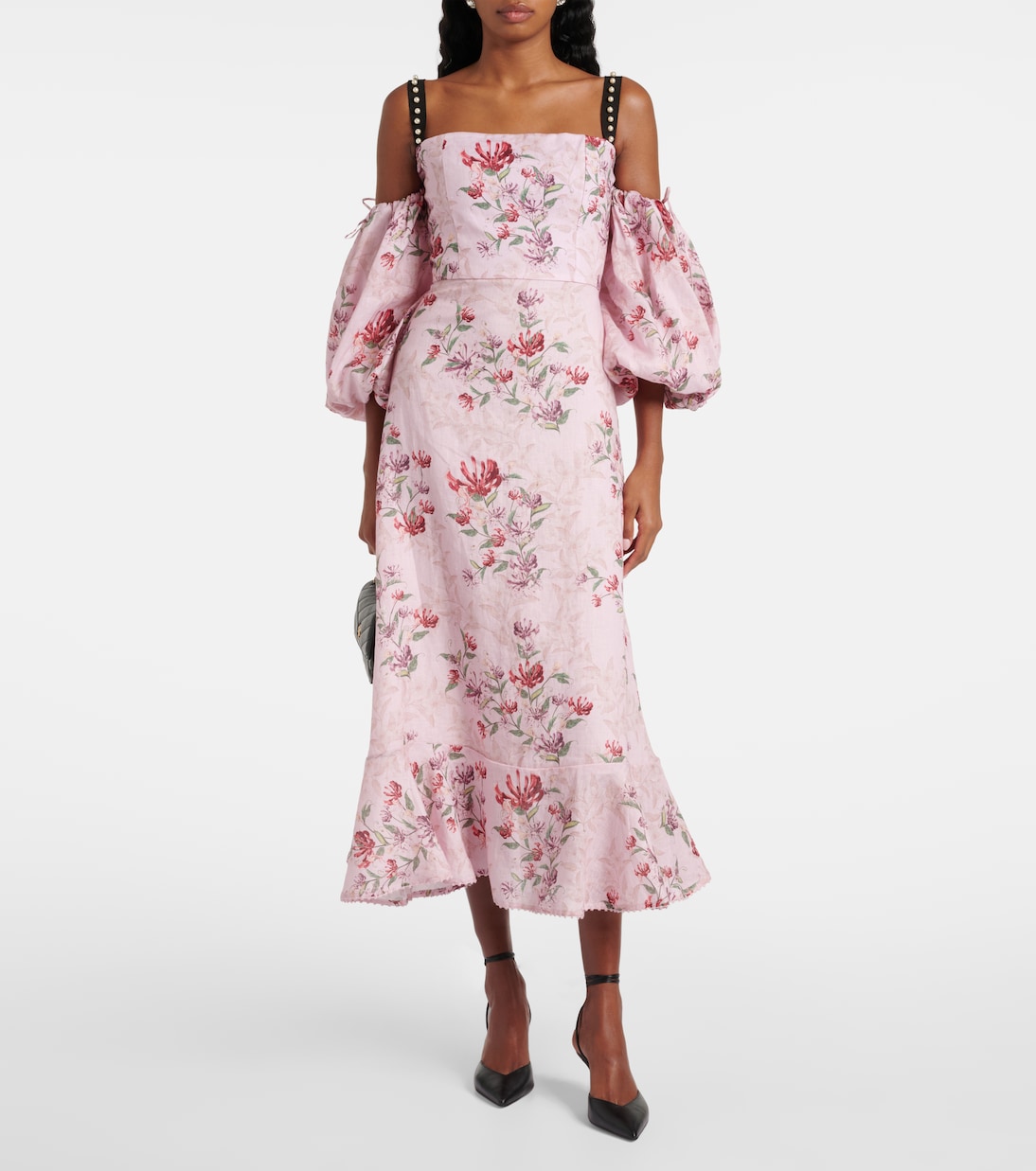 Abito midi Mercedes Wisteria in lino | Agua by Agua Bendita