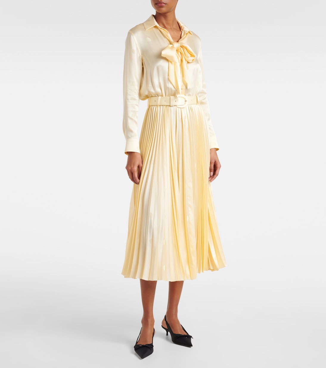 Vestido midi de seda con cordones | Balenciaga