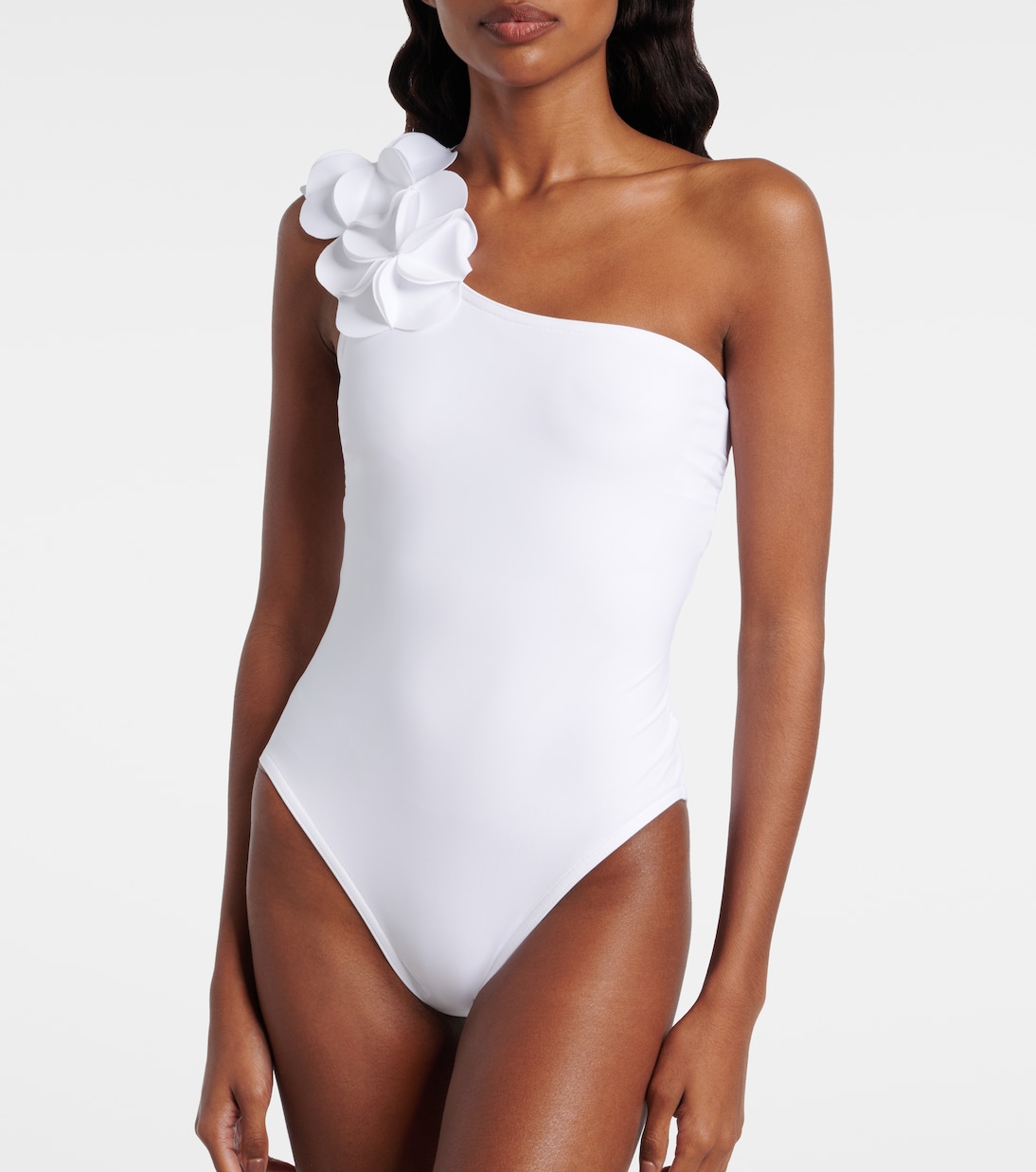 Tess floral-appliqué one-shoulder swimsuit | Karla Colletto