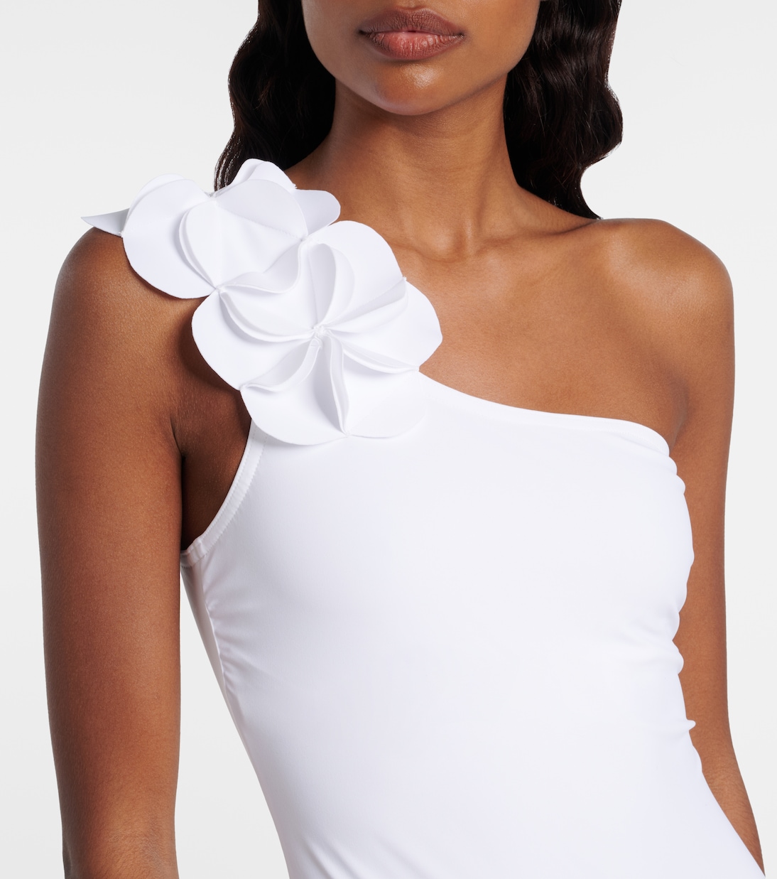 Tess floral-appliqué one-shoulder swimsuit | Karla Colletto