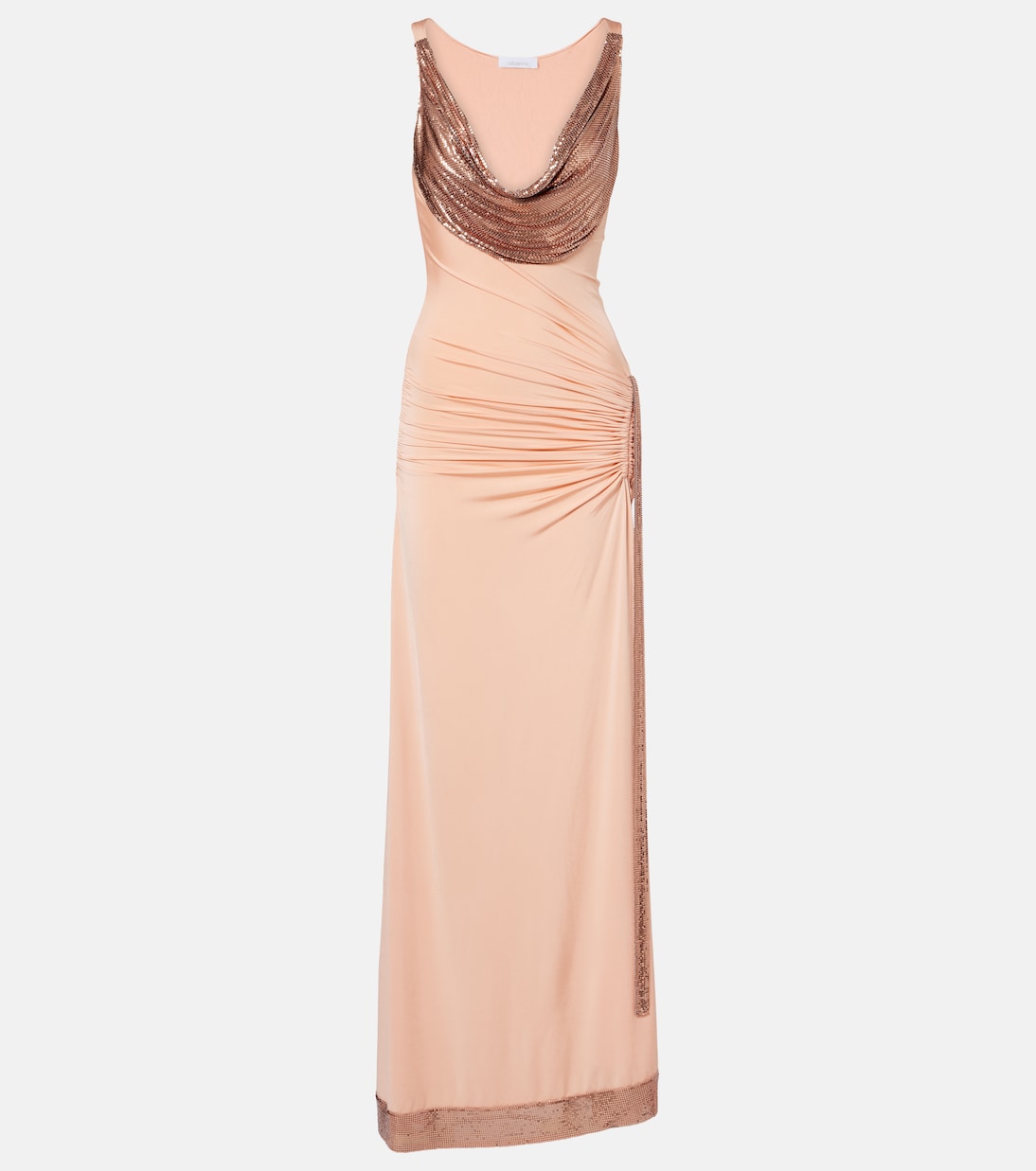 Robe aus Satin mit Metallic-Mesh | Rabanne