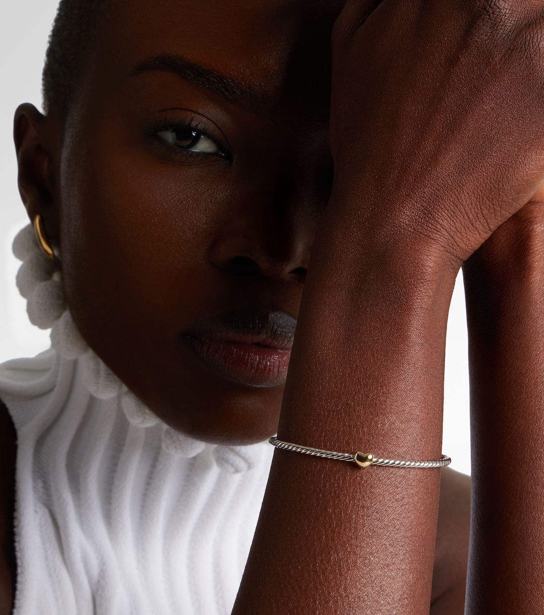 Bracciale Micro Cable Flex® Heart Station in oro 14kt (585/1000) e argento sterling (925) | David Yurman