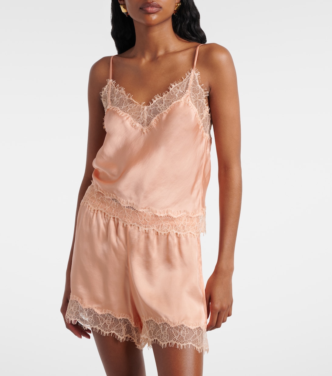 Top lencero Zely de satén con encaje | Poupette St Barth