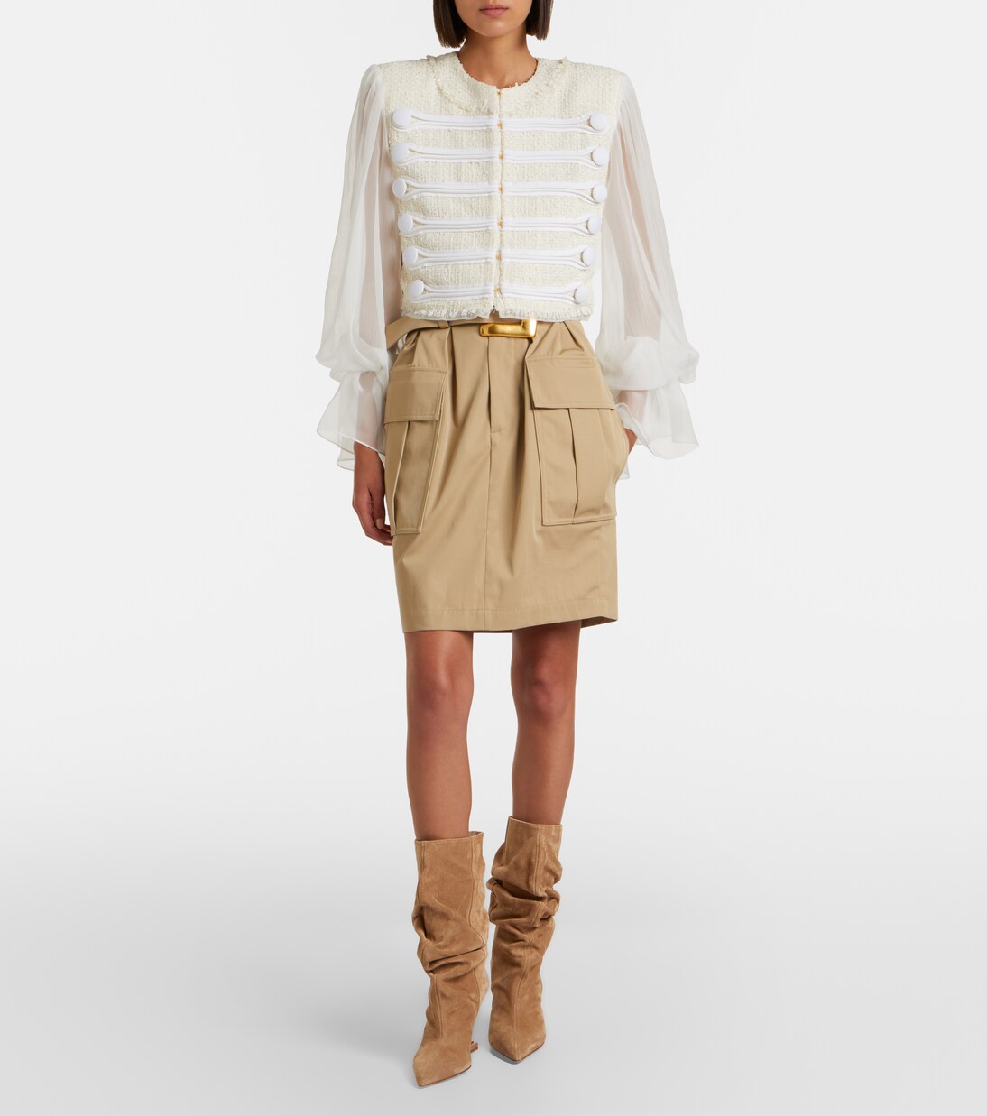 Falda midi de gabardina de algodón | Balmain