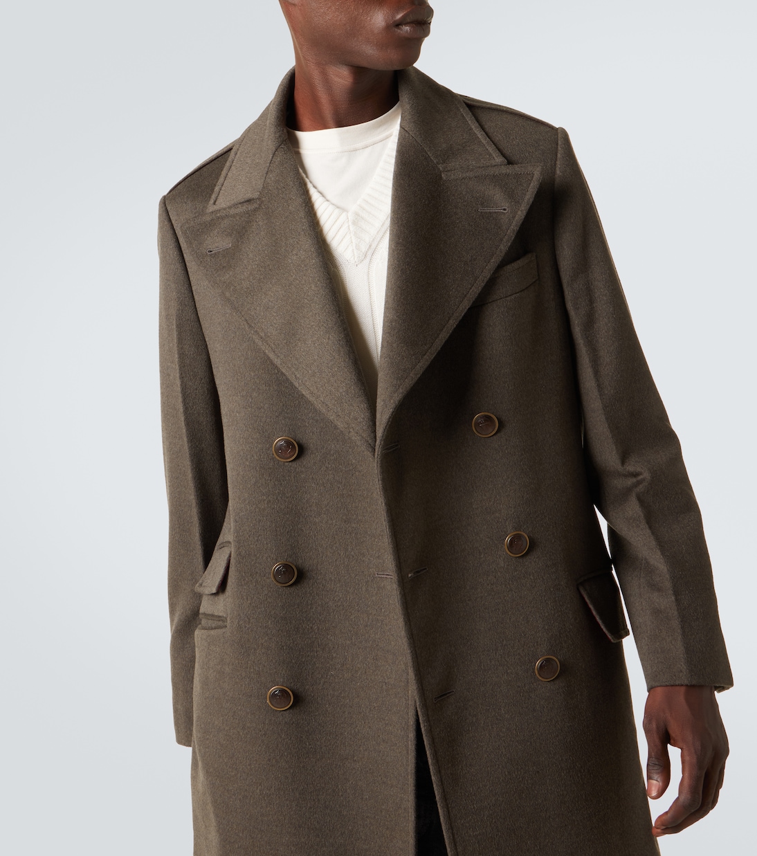 Double-breasted virgin wool overcoat  | Brunello Cucinelli