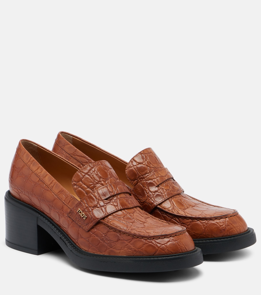 Croc-effect leather loafer pumps  | Tod's
