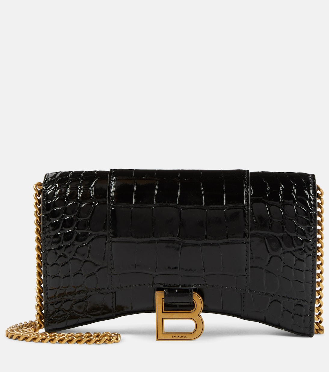 Hourglass croc-effect leather wallet on chain | Balenciaga