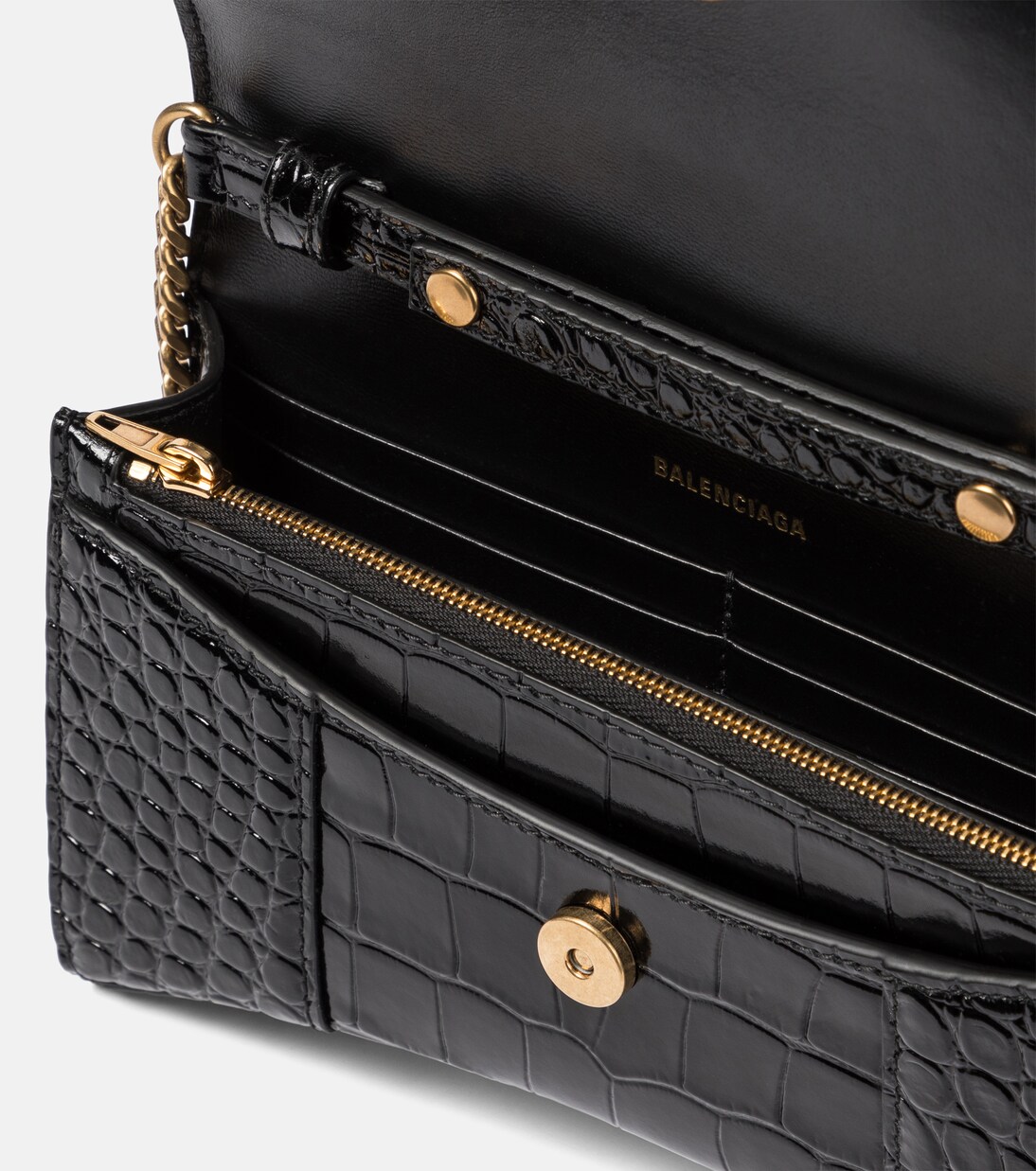 Hourglass croc-effect leather wallet on chain | Balenciaga