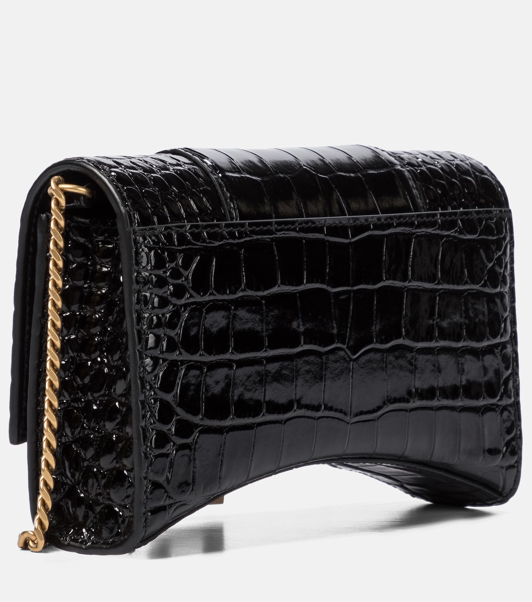 Hourglass croc-effect leather wallet on chain | Balenciaga
