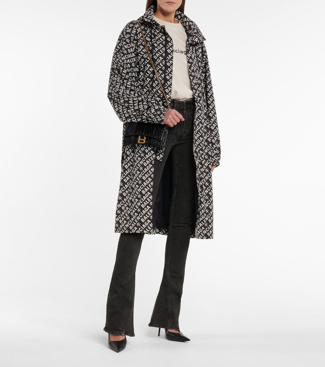 Hourglass croc-effect leather wallet on chain | Balenciaga