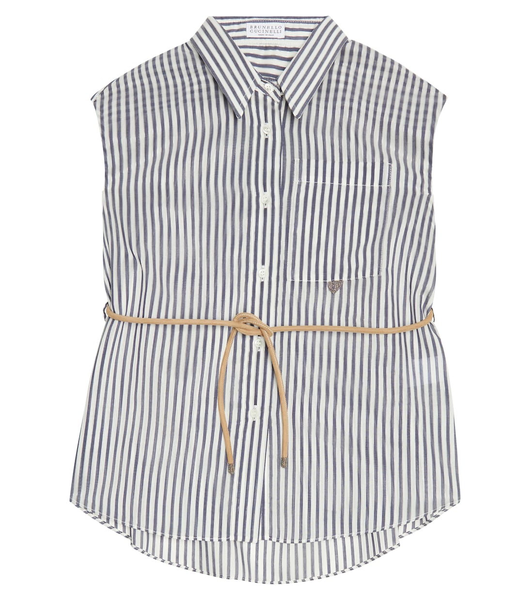 Cotton and silk-blend striped shirt | Brunello Cucinelli Kids