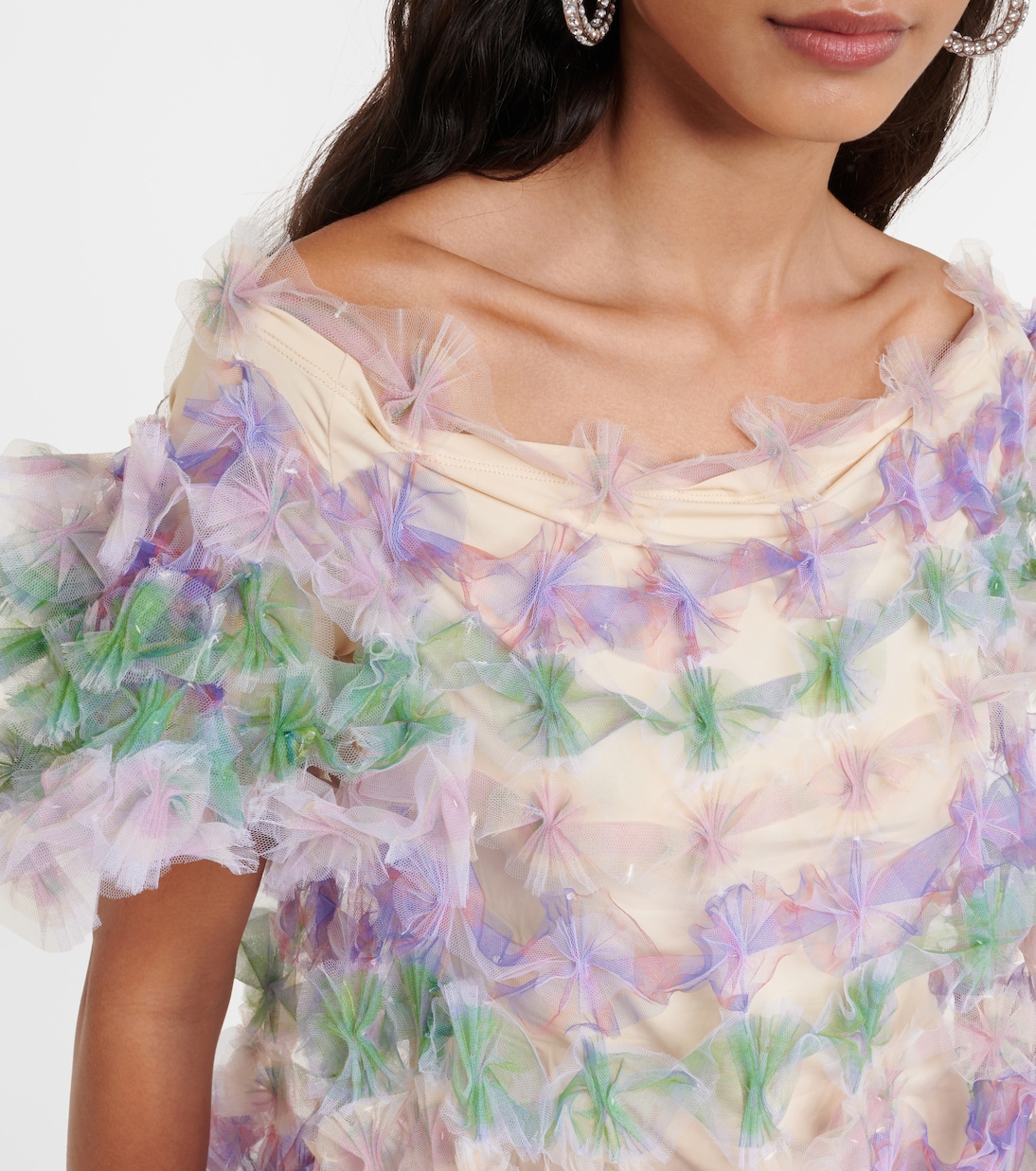 Tiered off-shoulder tulle midi dress | Susan Fang
