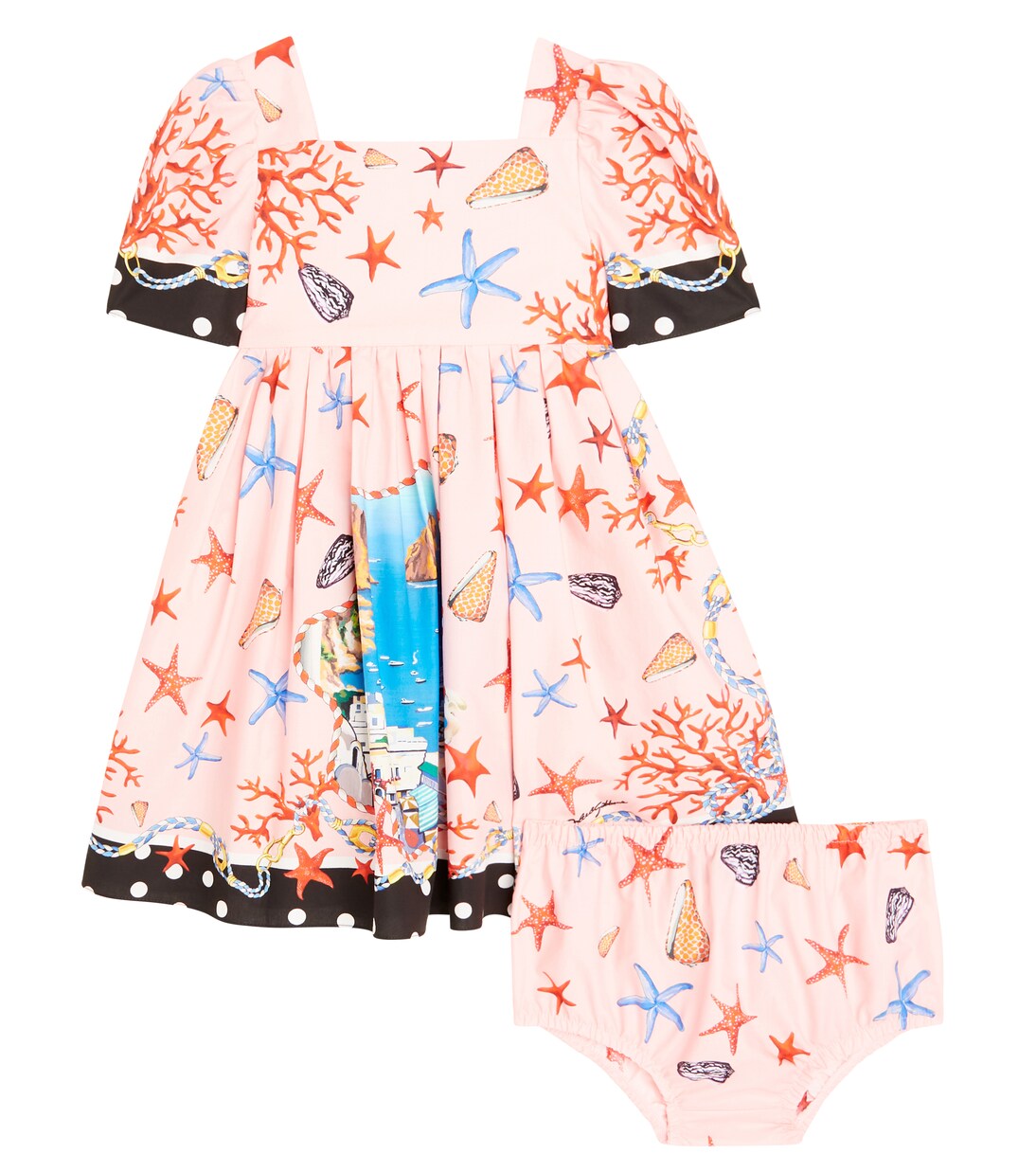 Baby Capri printed cotton dress and bloomers set | Dolce&Gabbana Kids