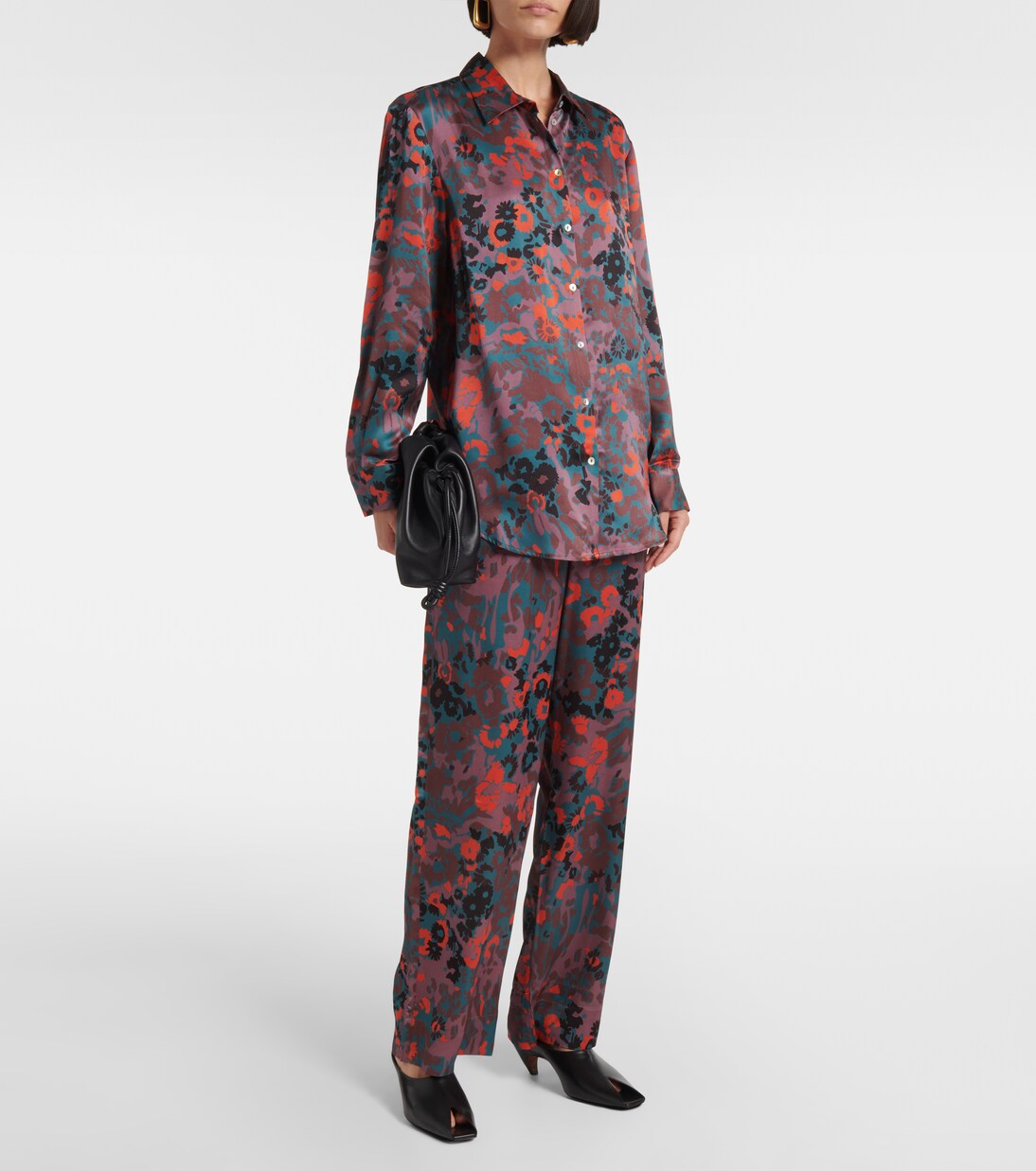 Pantalon droit en soie imprimée | Asceno