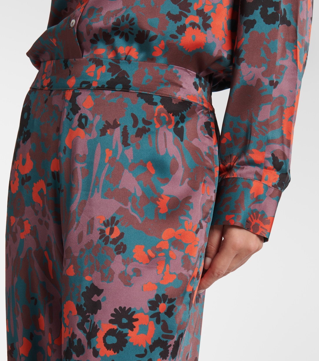 Pantalon droit en soie imprimée | Asceno