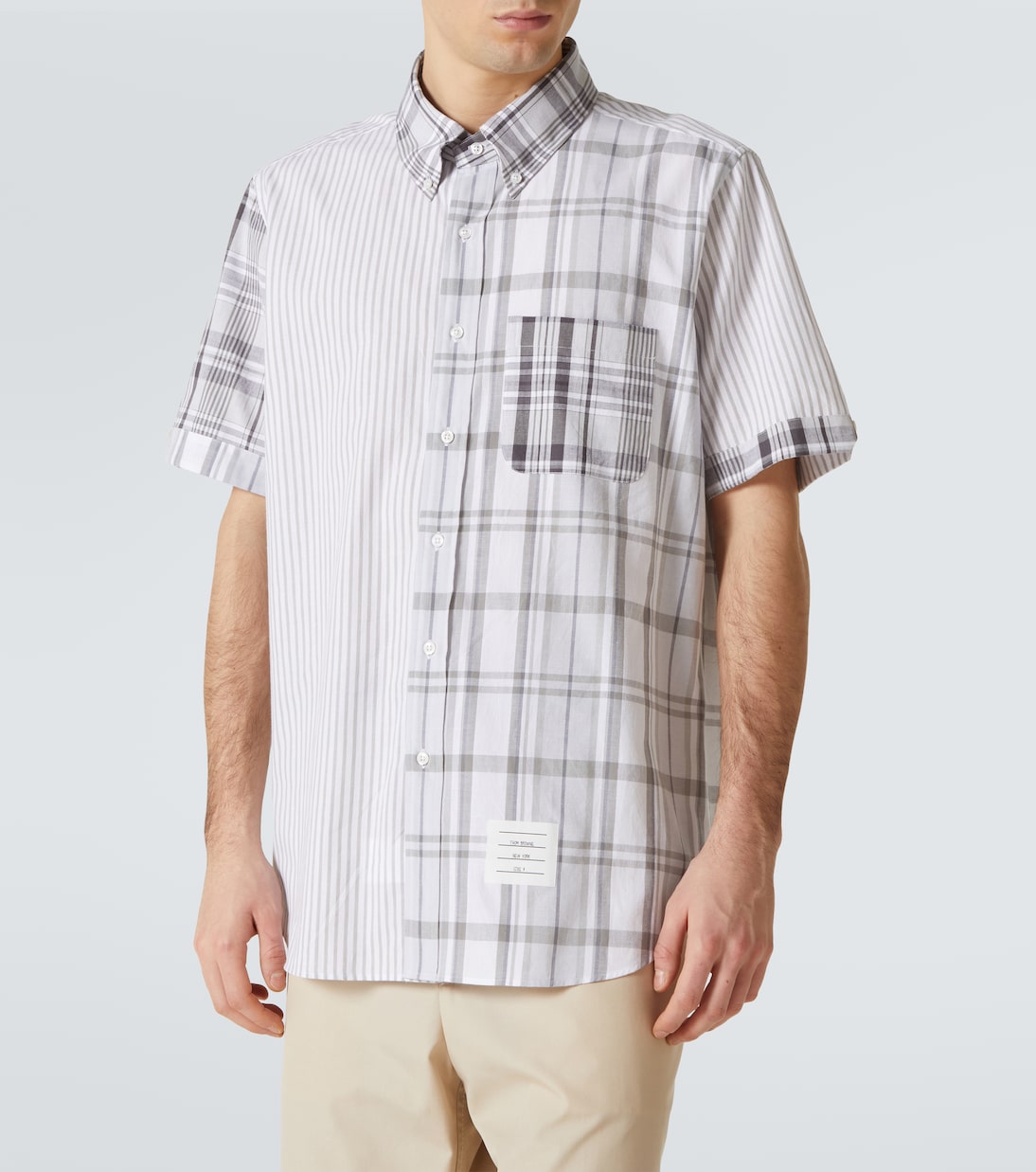 Striped patchwork cotton shirt | Thom Browne