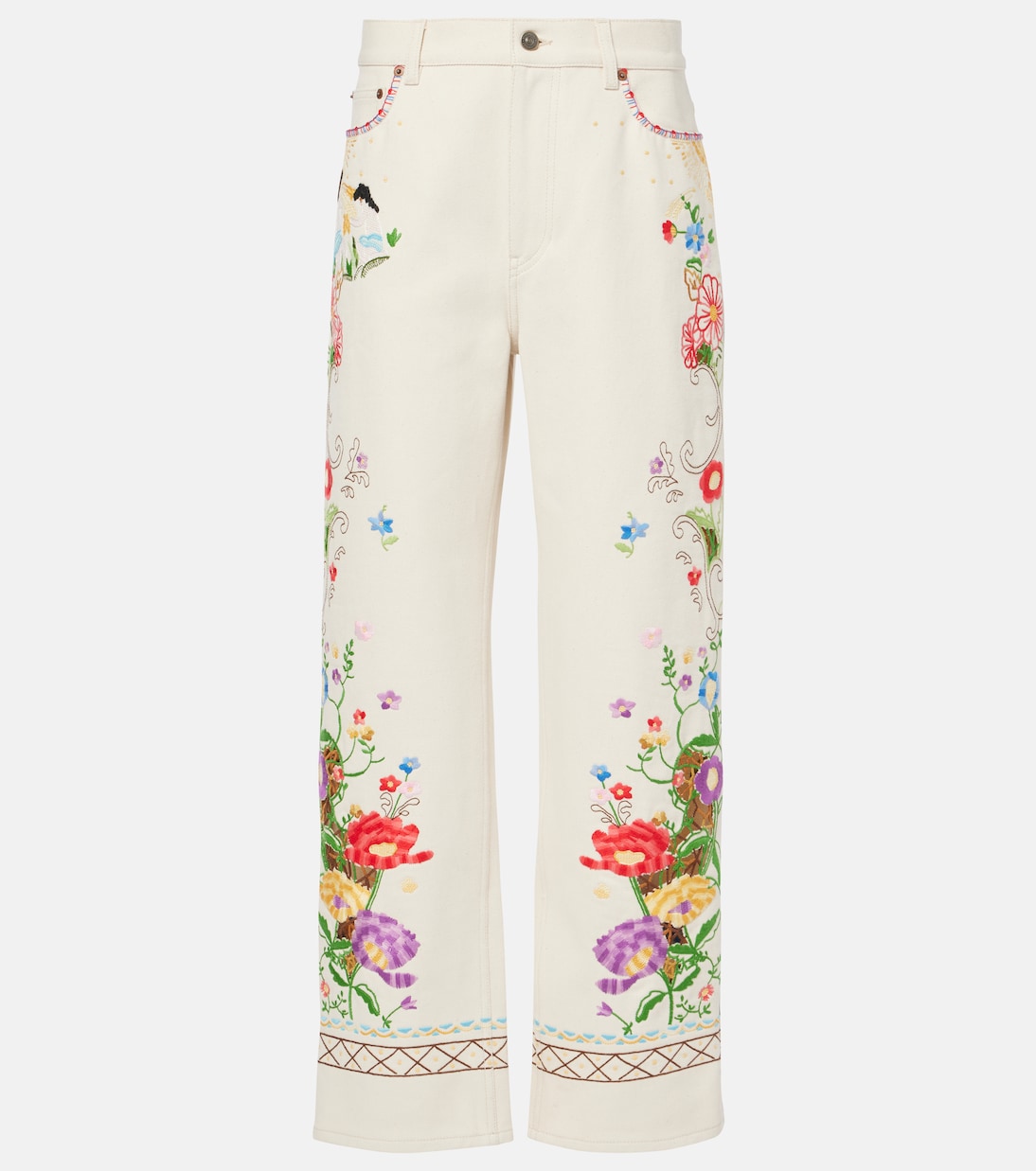 High-rise floral embroidered straight jeans | Valentino