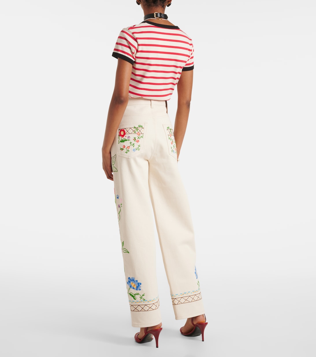 High-rise floral embroidered straight jeans | Valentino