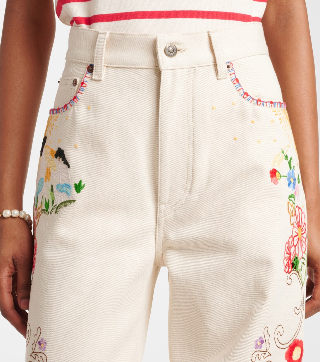 High-rise floral embroidered straight jeans | Valentino
