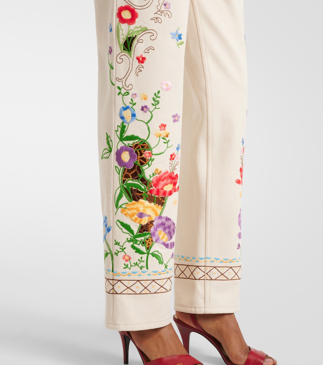 High-rise floral embroidered straight jeans | Valentino
