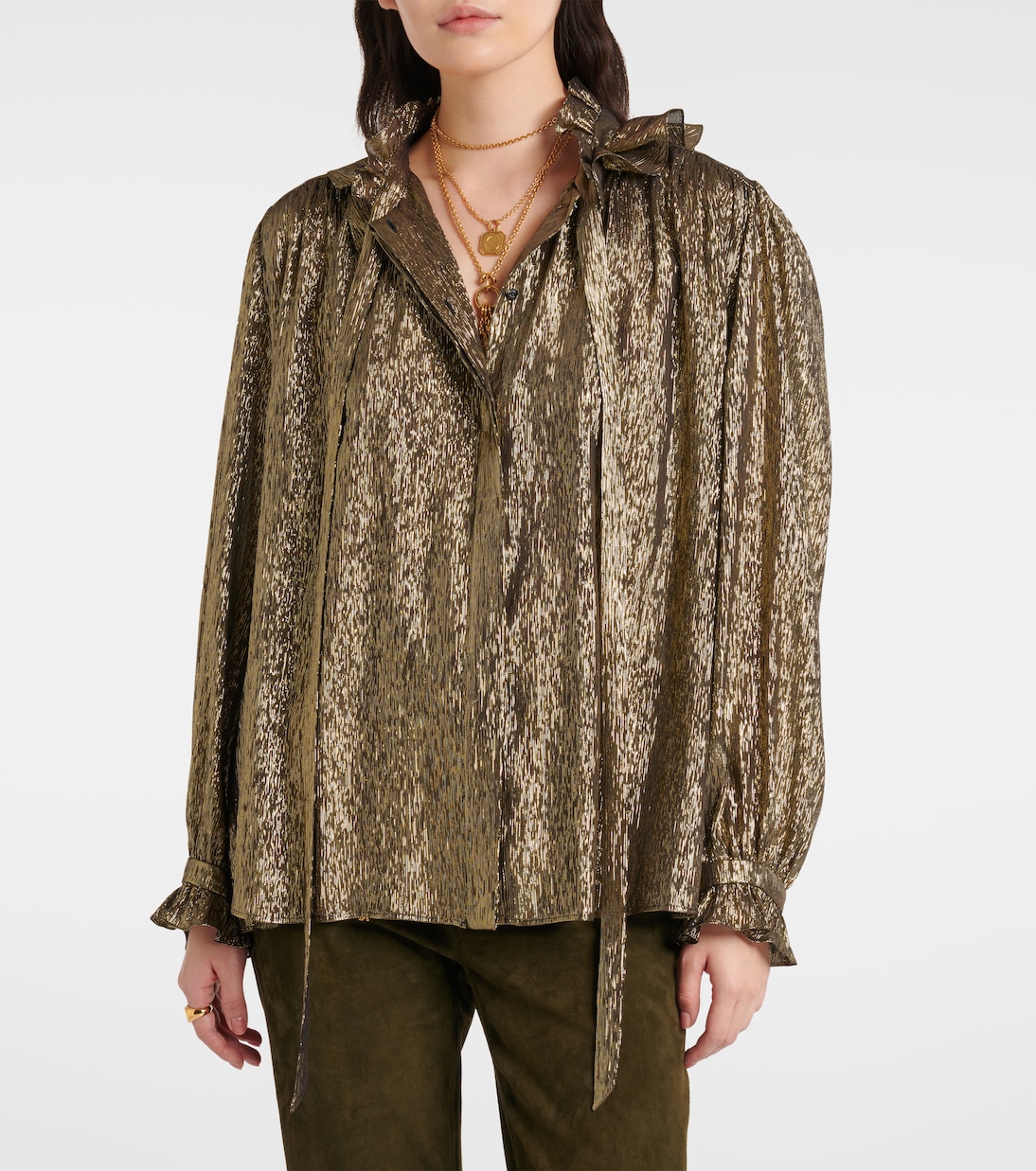 Ruffled lamé silk-blend blouse | Chloé