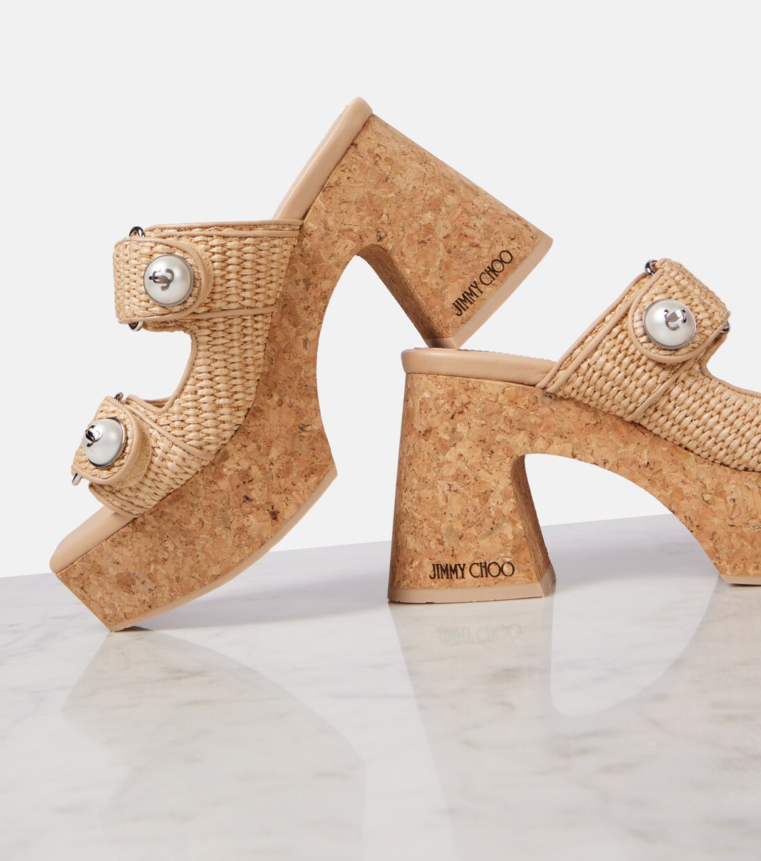 Mules Fayence 95 de rafia con plataforma | Jimmy Choo